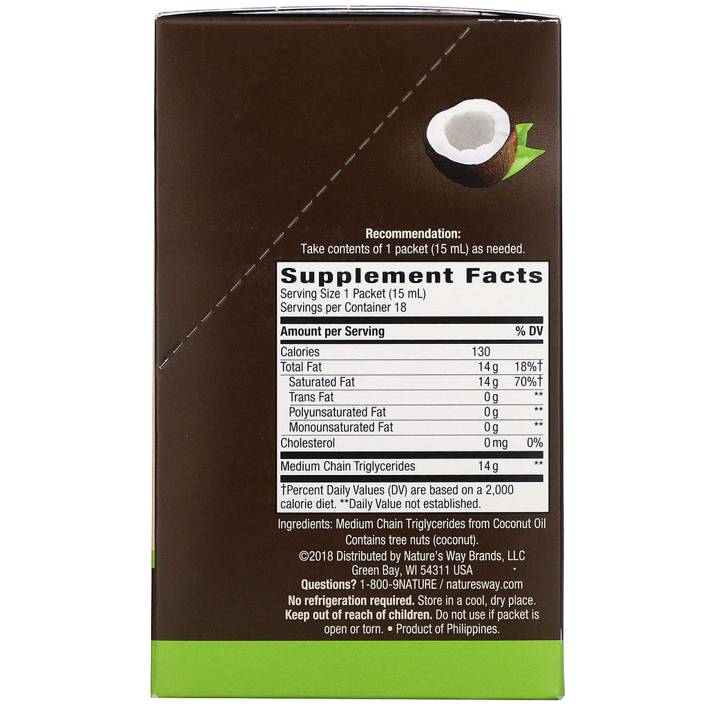 Nature's Way, MCT Oil, 18 pakker, 0,5 fl oz (15 ml) hver