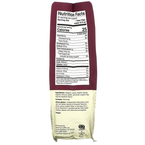 Teeccino, café con hierbas de achicoria, avellana, tostado medio, sin cafeína, 11 oz (312 g)