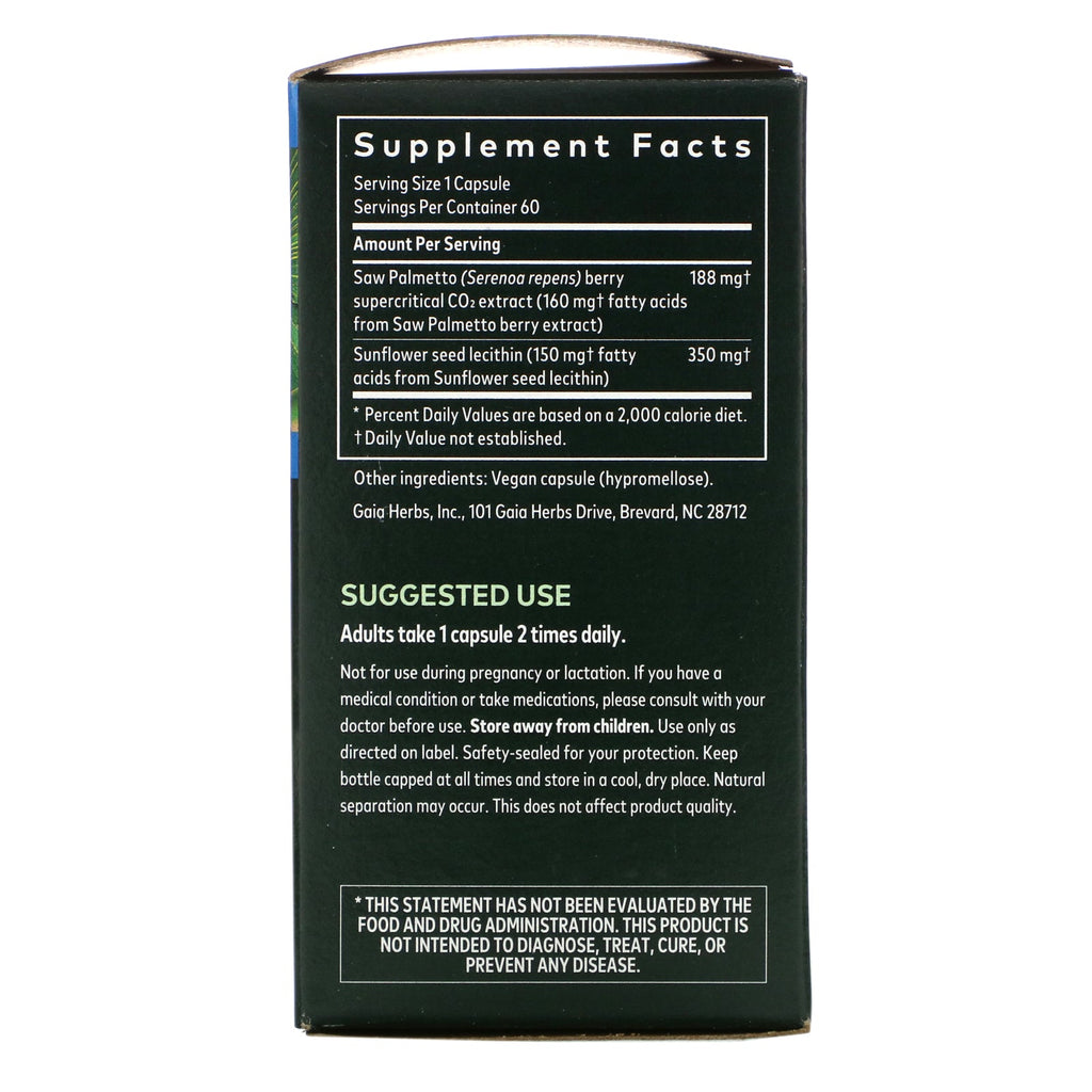 Gaia Herbs, Saw Palmetto para hombres, 60 fitocápsulas líquidas veganas