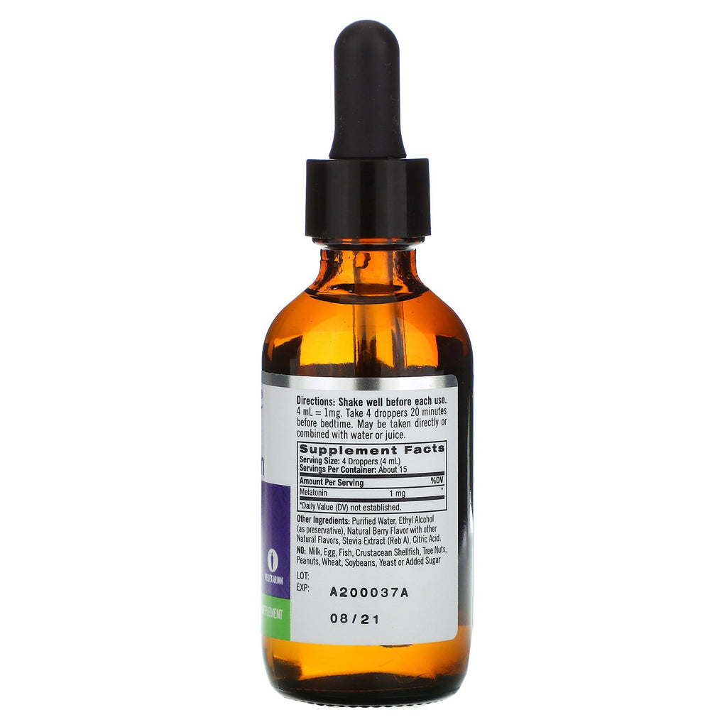 Natrol, flydende melatonin, søvn, naturlig bærsmag, 1 mg, 2 fl oz (60 ml)