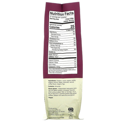 Teeccino, Chicory Herbal Coffee, Java, Medium Roast, Caffeine Free, 11 oz (312 g)