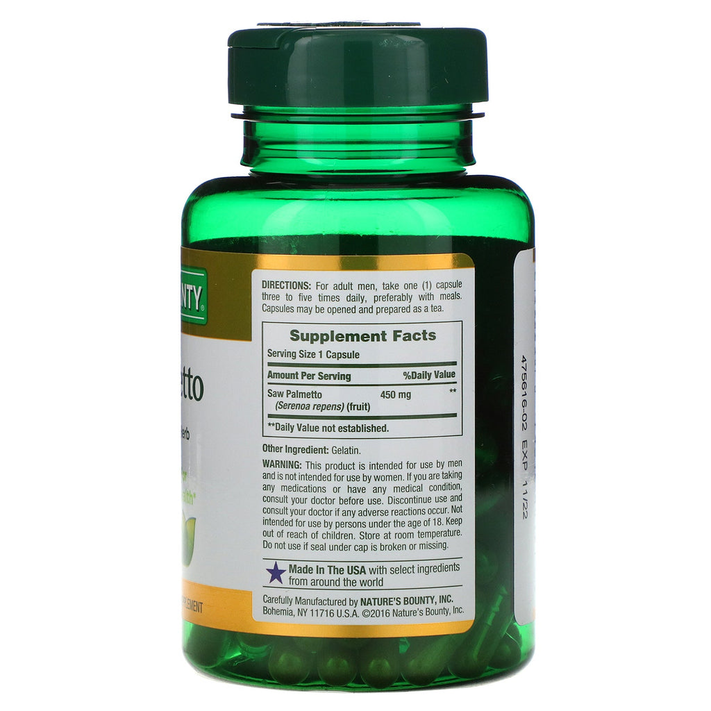 Nature's Bounty, Saw Palmetto, 450 mg, 100 cápsulas