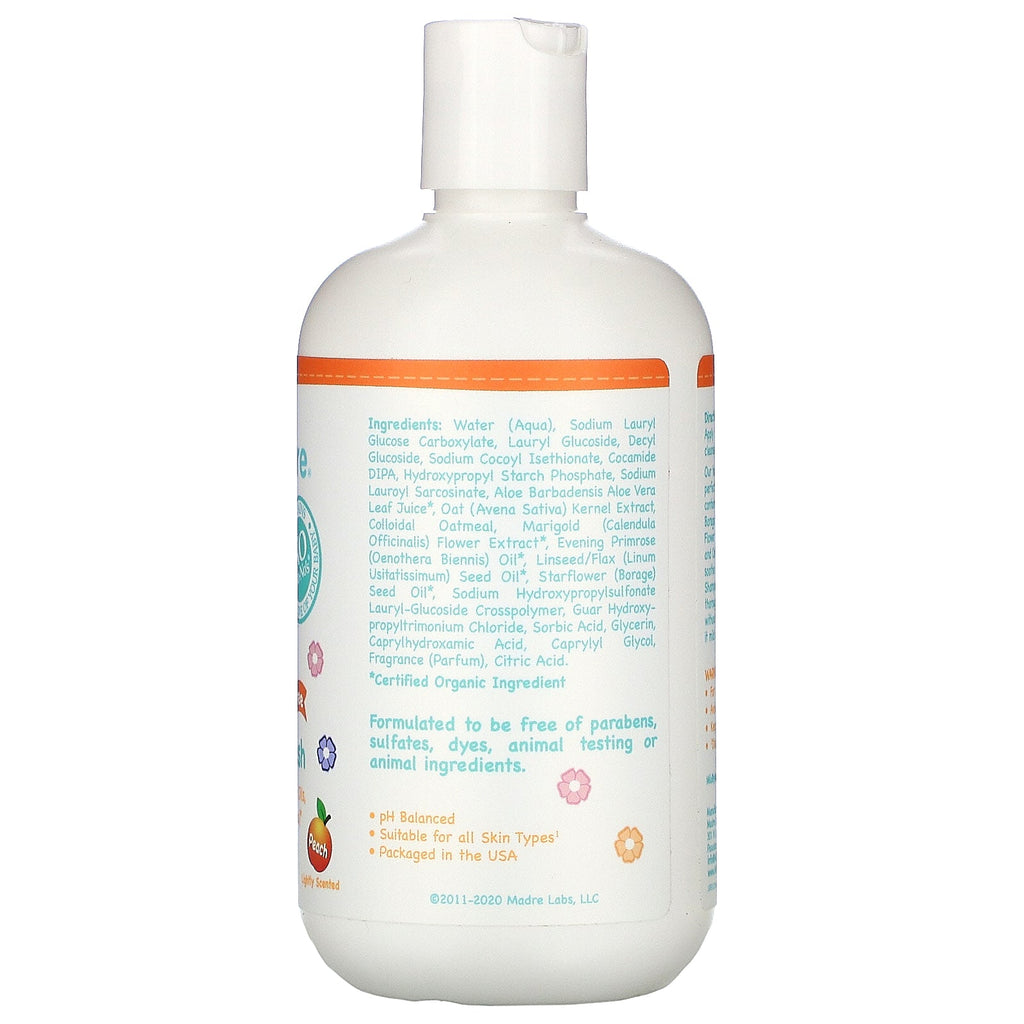 Mild af natur, tårefri babyshampoo og kropsvask, fersken, 12,85 fl oz (380 ml)