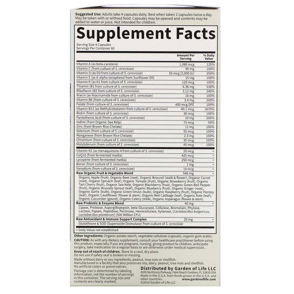Garden of Life, Vitamin Code, 50 &amp; Wiser Men, Whole Food Multivitamin, 240 vegetariske kapsler