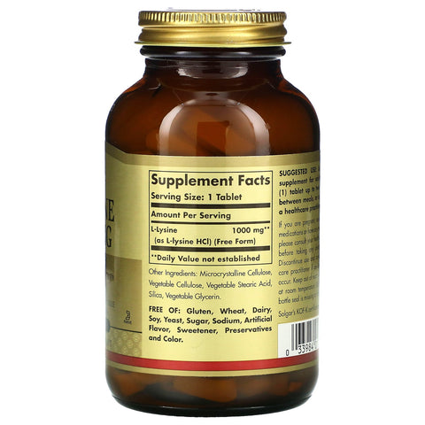 Solgar, L-Lysine, Free Form, 1,000 mg, 100 Tablets