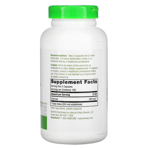 Nature's Way, Carbón vegetal, Activado, 560 mg, 360 cápsulas
