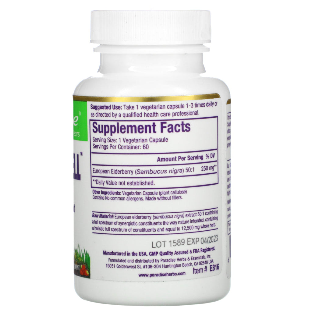 Paradise Herbs, Sambuca-Well, 60 cápsulas vegetarianas