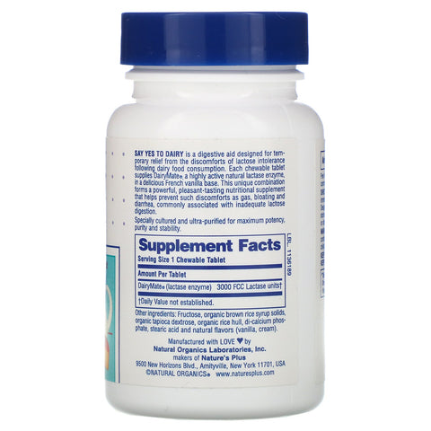 Nature's Plus, Di sí a los lácteos, ayuda digestiva para alimentos lácteos, 50 comprimidos masticables