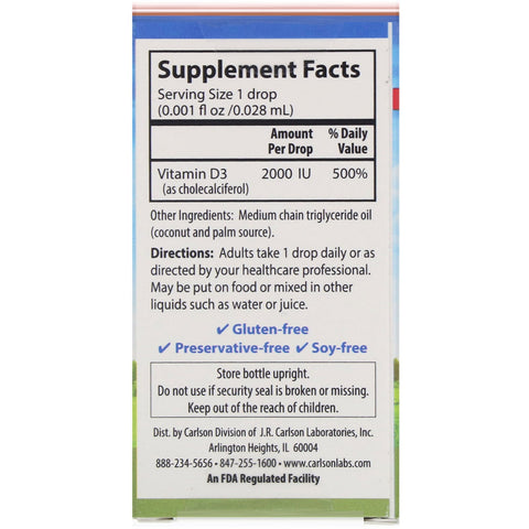 Carlson Labs, Super Daily D3, 2,000 IU, 0.35 fl oz (10.3 ml)