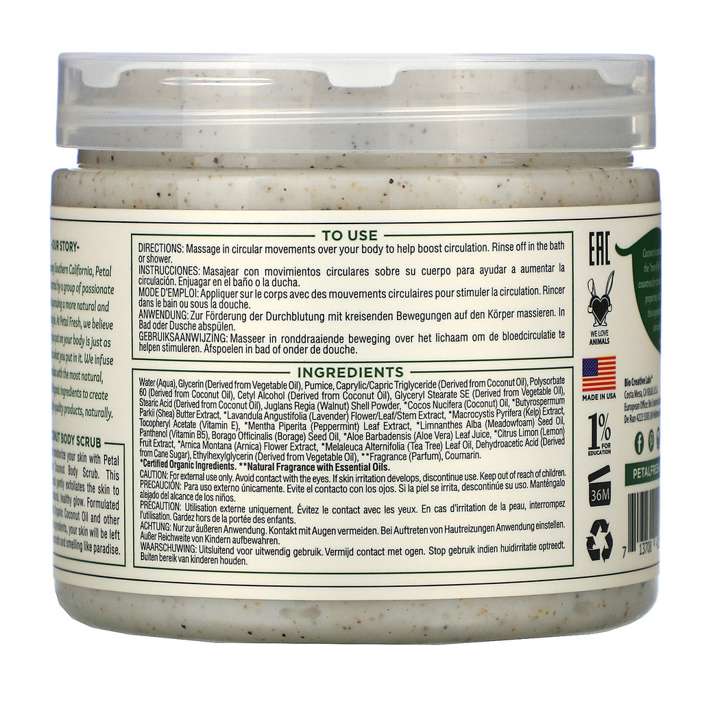 Frisk kronblad, udglattende kropsskrub, kokosnød, 16 oz (473 ml)