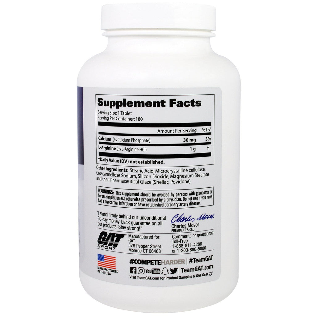 GAT, L-Arginine, Free Form, 180 Tablets