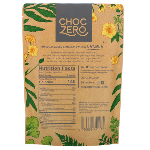 ChocZero, mælkechokolade, jordnødder, ikke tilsat sukker, 6 barer, 1 oz hver