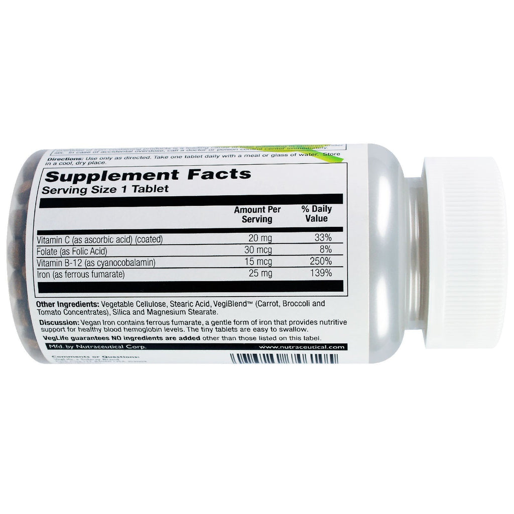 VegLife, vegansk jern, 25 mg, 100 tabletter