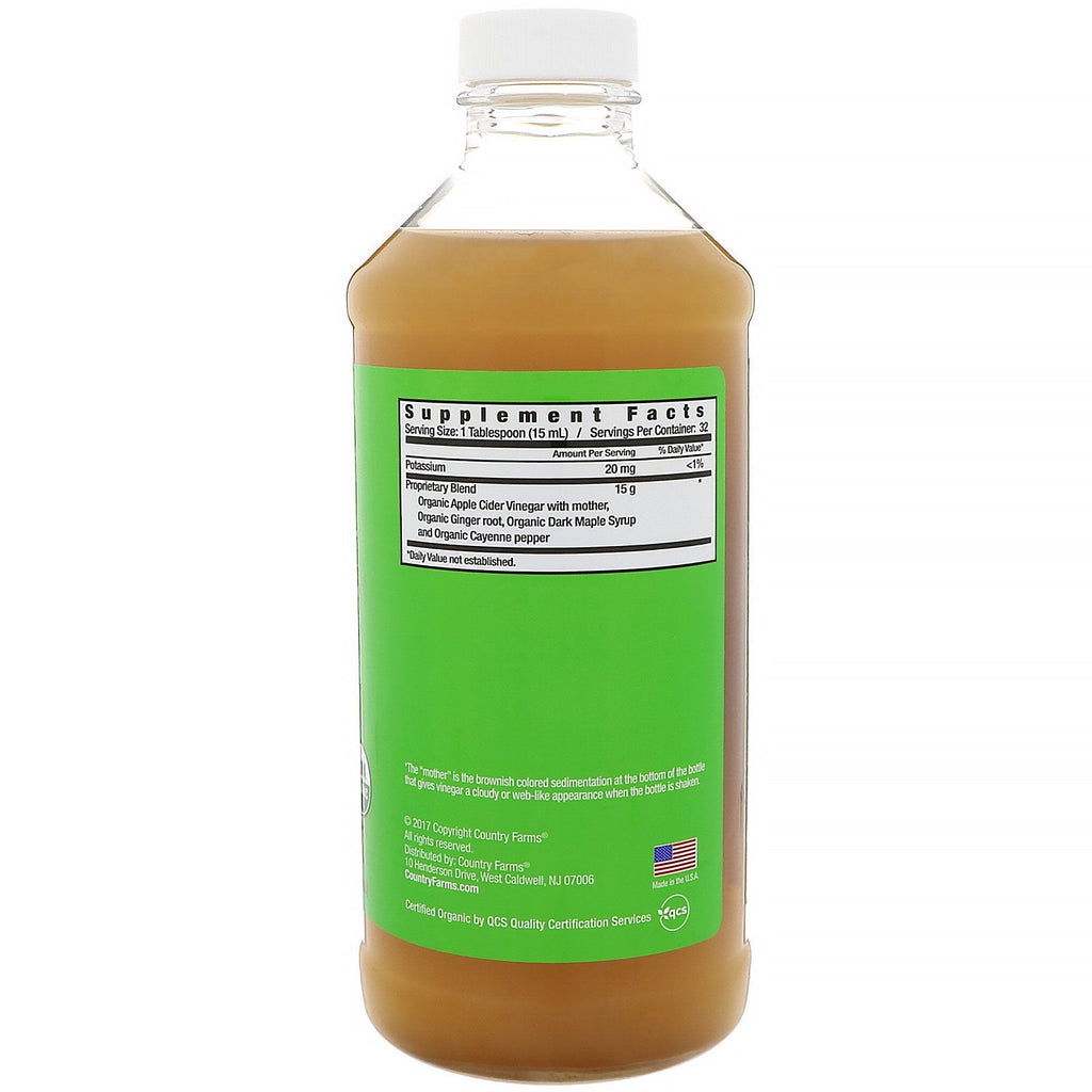 Country Farms, Vinagre de sidra de manzana con jengibre, cayena y arce, 473 ml (16 oz. líq.)