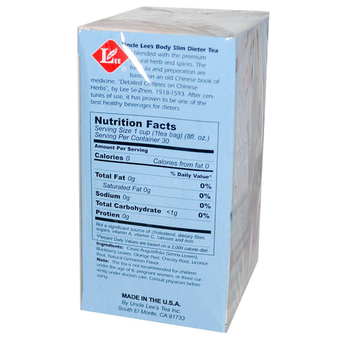 Onkel Lees te, Body Slim, Dieter Tea, Kanelsmag, 30 teposer, 2,43 oz (69 g)