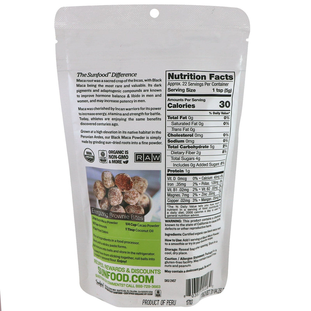 Solmad, rå sort Maca-pulver, 4 oz (113 g)