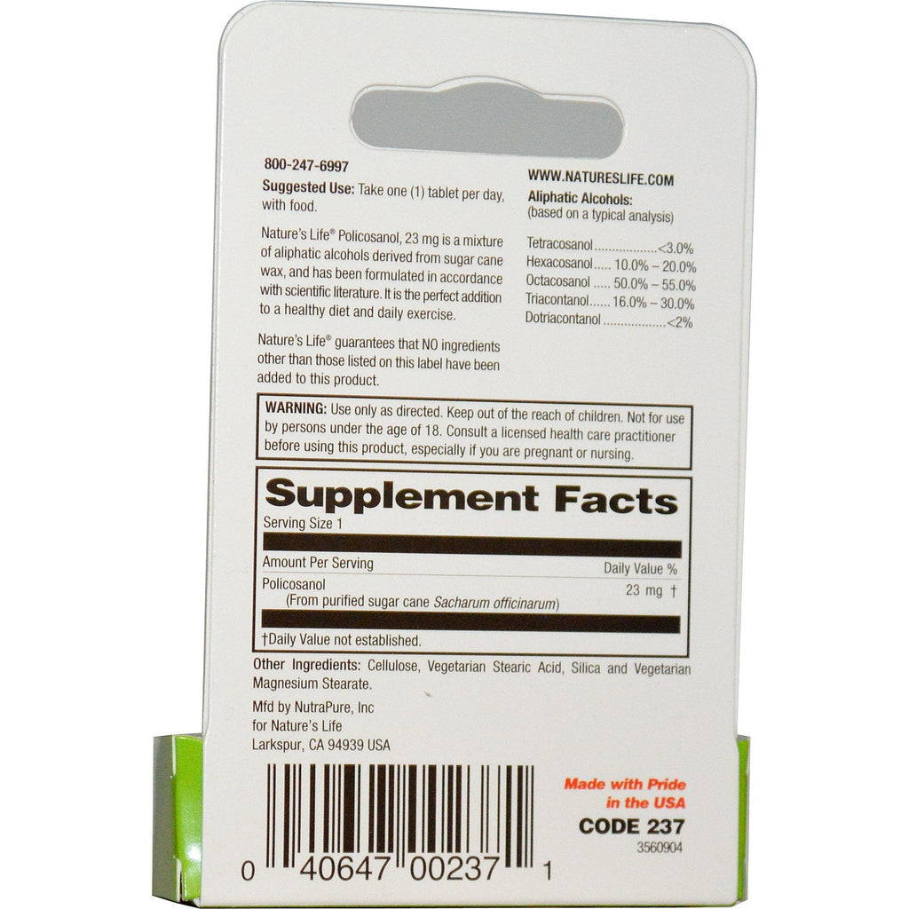 Nature's Life, Policosanol, 23 mg, 60 tabletas