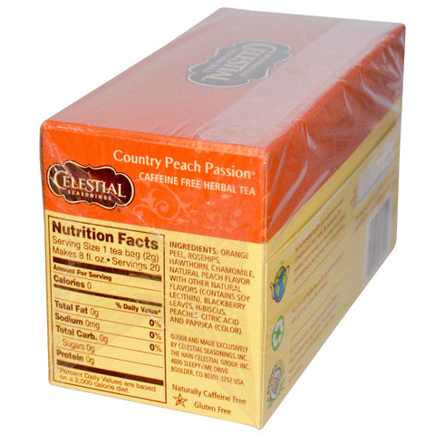 Celestial Seasonings, Herbal Tea, Country Peach Passion, Caffeine Free, 20 Tea Bags, 1.4 oz (41 g)