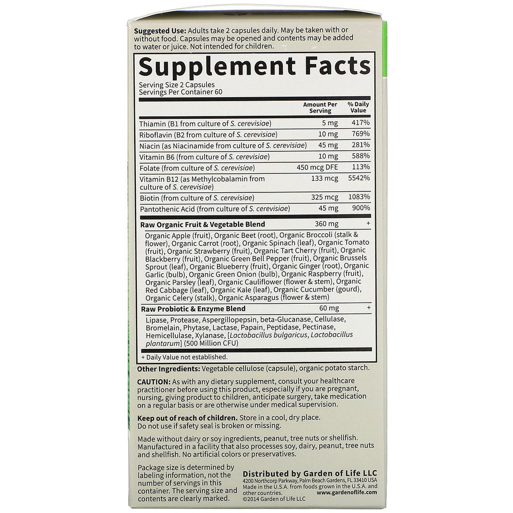 Garden of Life, Vitamin Code, RAW B-Complex, 120 veganske kapsler