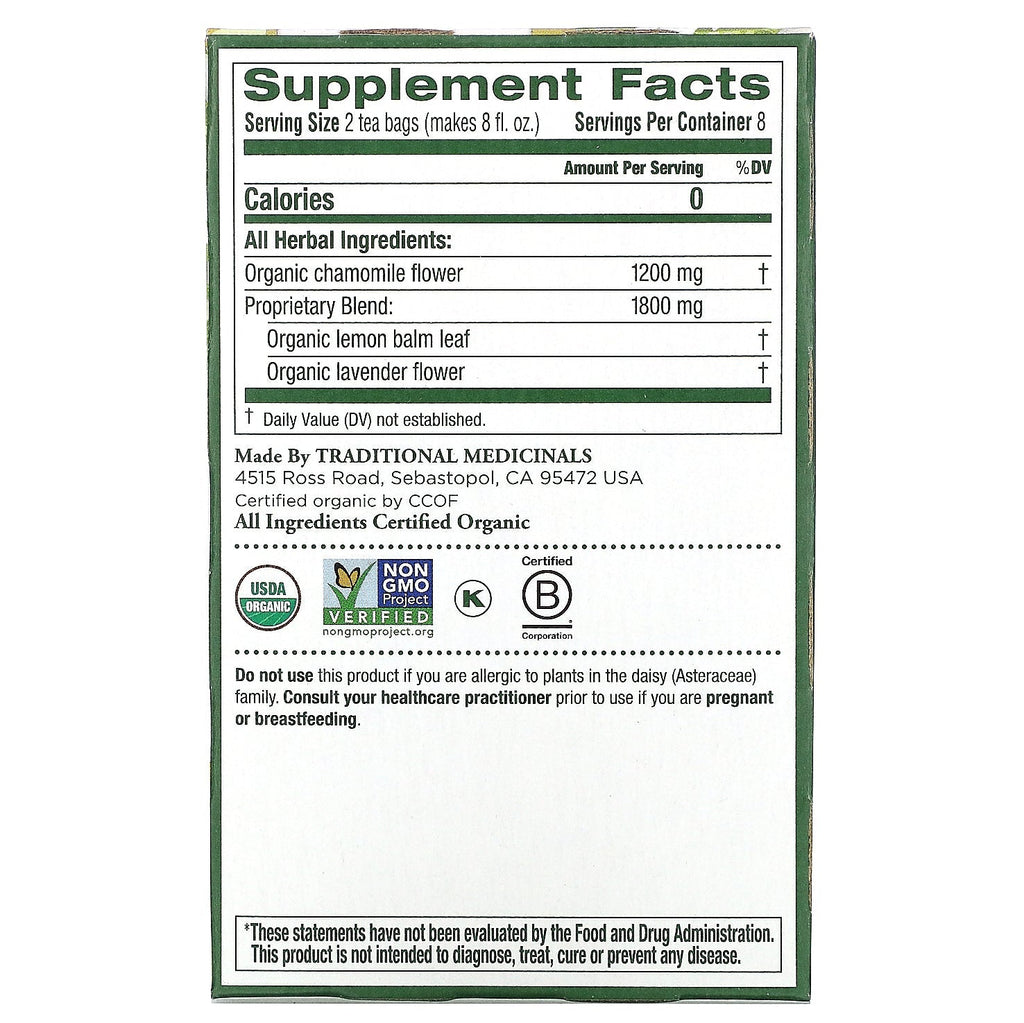Traditional Medicinals,  Chamomile with Lavender, Caffeine Free, 16 Wrapped Tea Bags, .85 oz (24 g)
