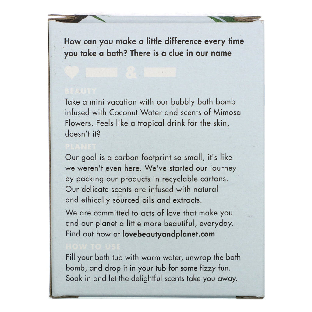 Love Beauty and Planet, Bath Bomb, Coconut Water & Mimosa Flower, 3.9 oz (110 g)