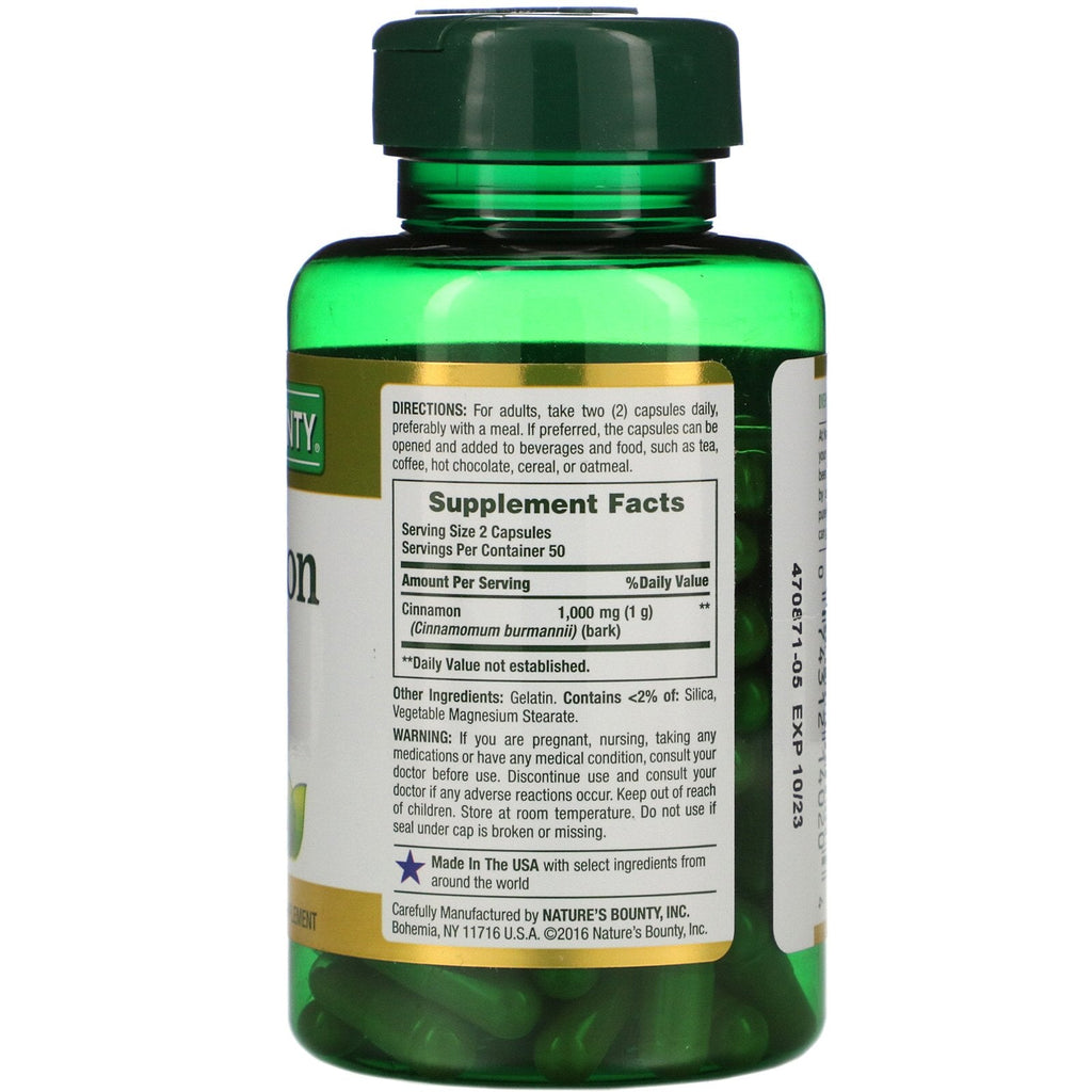 Nature's Bounty, Kanel, 1.000 mg, 100 kapsler
