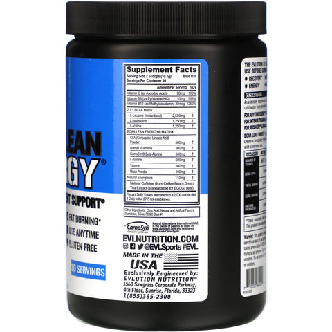 EVLution Nutrition, BCAA LEAN ENERGY, Blue Raz, 10.60 oz (303 g)