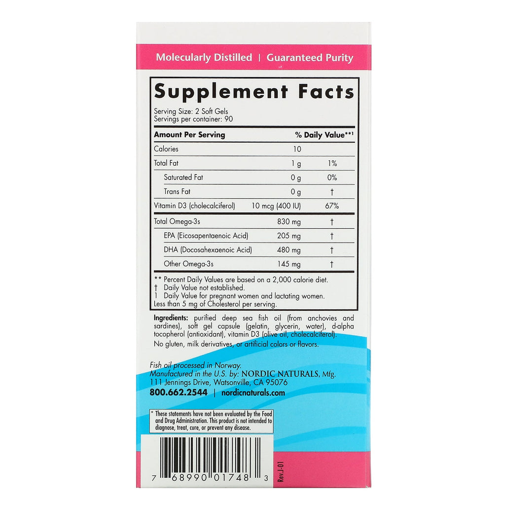Nordic Naturals, prænatal DHA, formel uden smag, 180 bløde geler