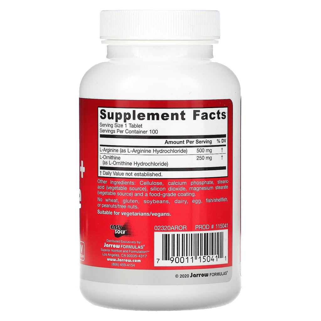 Jarrow Formulas, Arginine + Ornithine, 750 mg, 100 Tablets