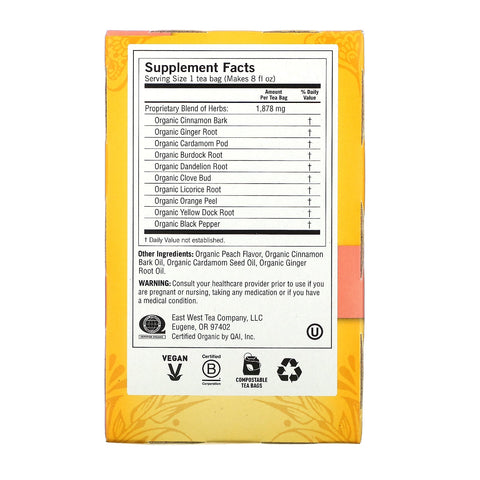 Yogi Tea, Peach DeTox, Sin cafeína, 16 bolsitas de té, 1,12 oz (32 g)