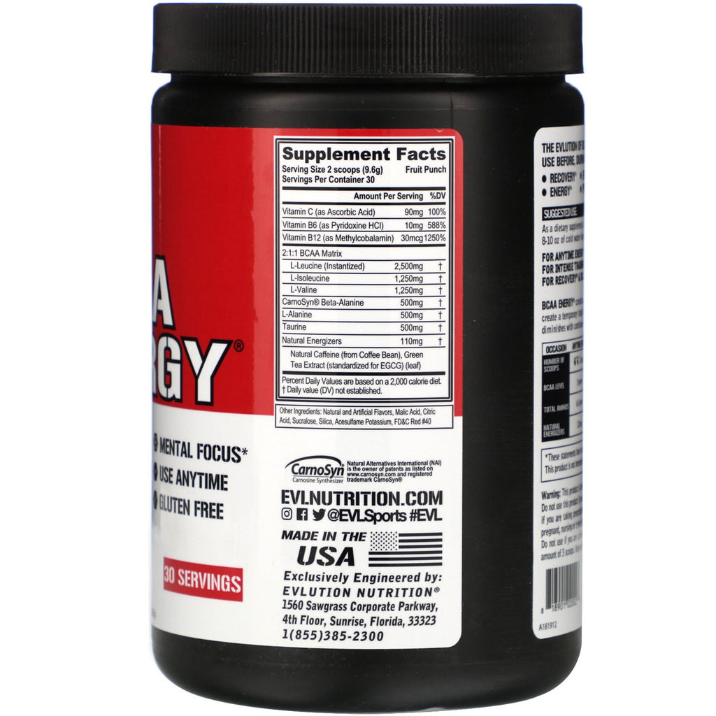 EVLution Nutrition, BCAA ENERGY, Fruit Punch, 10,16 oz (288 g)
