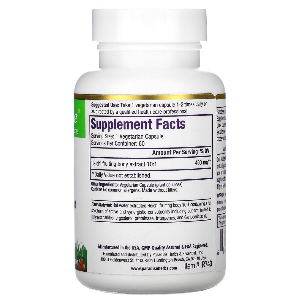 Paradise Herbs, Reishi, 60 Vegetarian Capsules