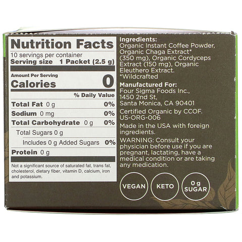 Four Sigmatic, Mezcla de café con champiñones y chaga, 10 paquetes, 2,5 g (0,09 oz) cada uno