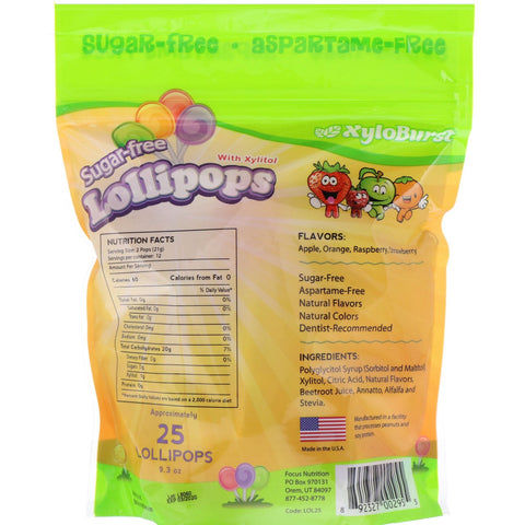 Xyloburst, sukkerfri slikkepinde med xylitol, forskellige smagsvarianter, cirka 25 slikkepinde (9,3 oz)
