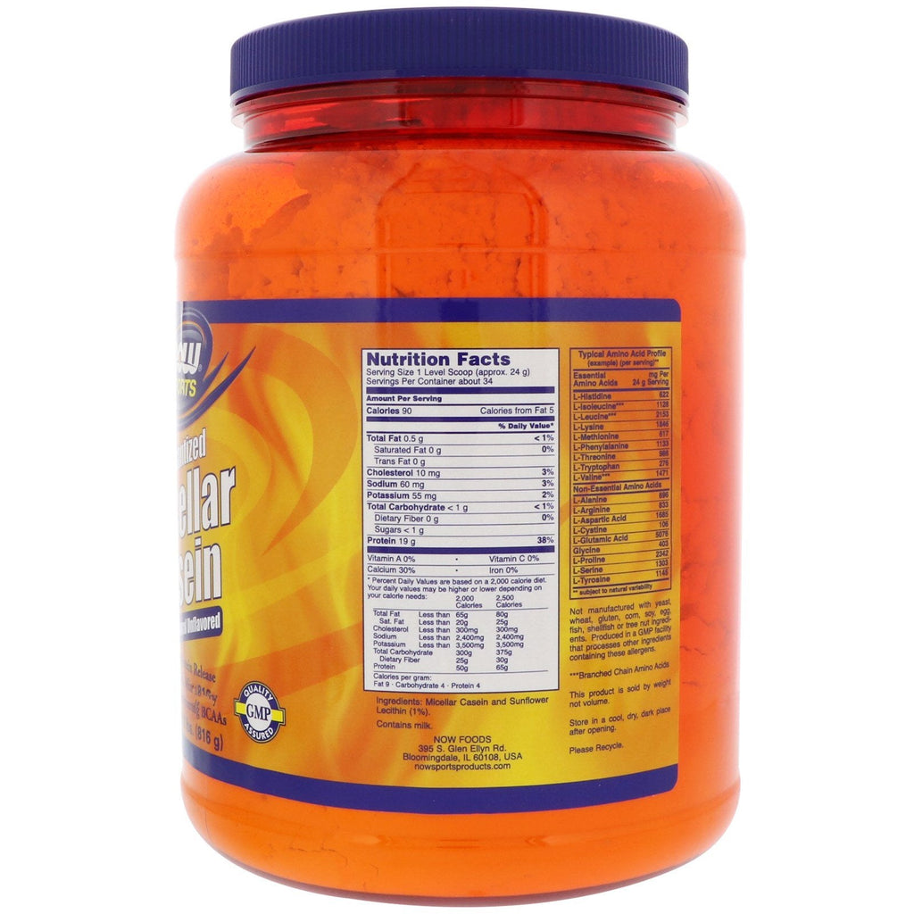 Now Foods, Sports, Micellar Casein, Instantized, Natural Unflavored, 1.8 lbs (816 g)