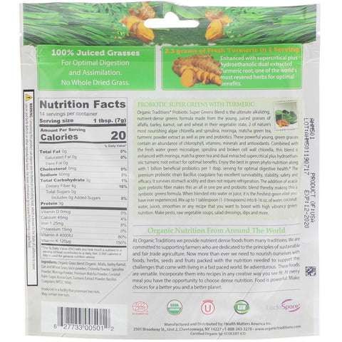 Traditions, Probiotic Super Greens with Turmeric, 3.5 oz (100 g)