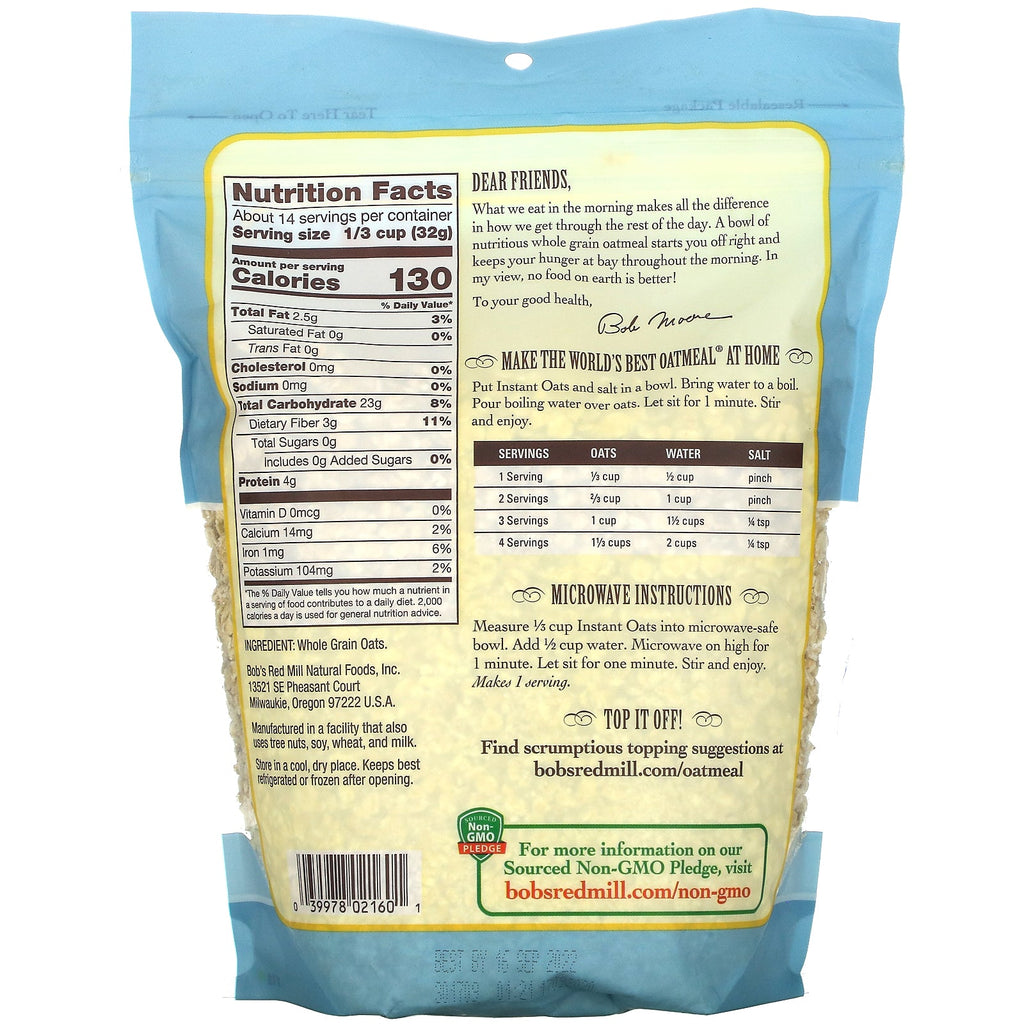Bob's Red Mill, instant valset havre, fuldkorn, 16 oz (454 g)