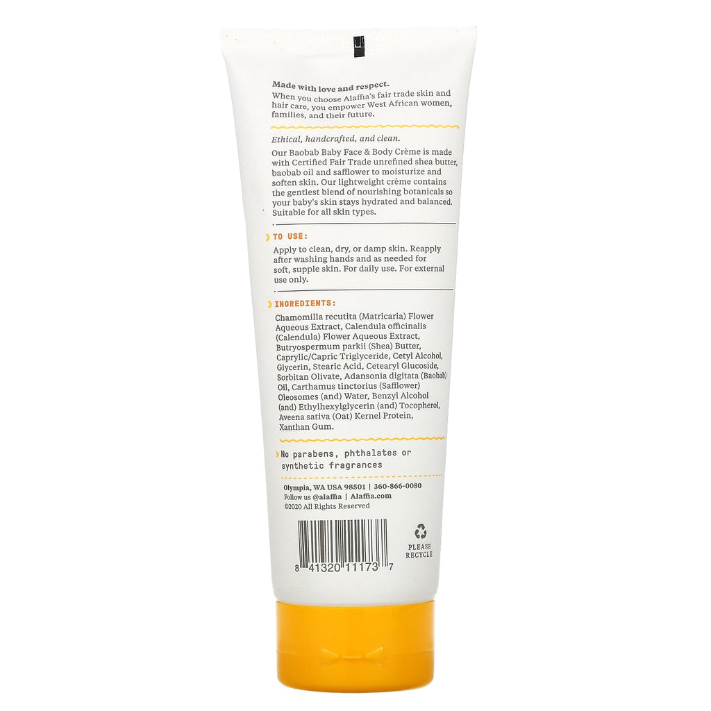 Alaffia, Baobab Baby, ansigts- og kropscreme, uparfumeret, 8 fl oz (236 ml)