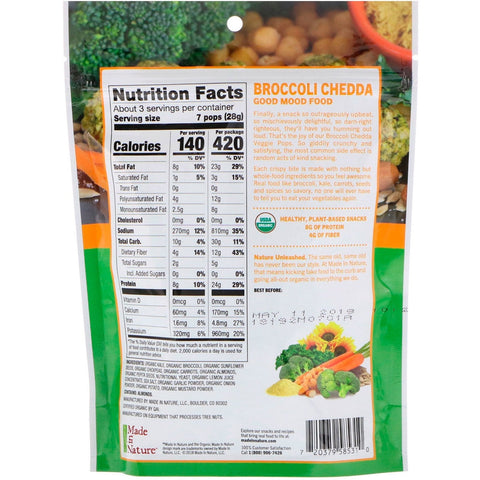 Made in Nature, Veggie Pops, Broccoli Chedda Supersnacks, 3 oz (85 g)