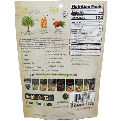 Nature's Wild , Wild & Raw, soltørrede, Deglet Noor-udstenede dadler, 5 oz (142 g)