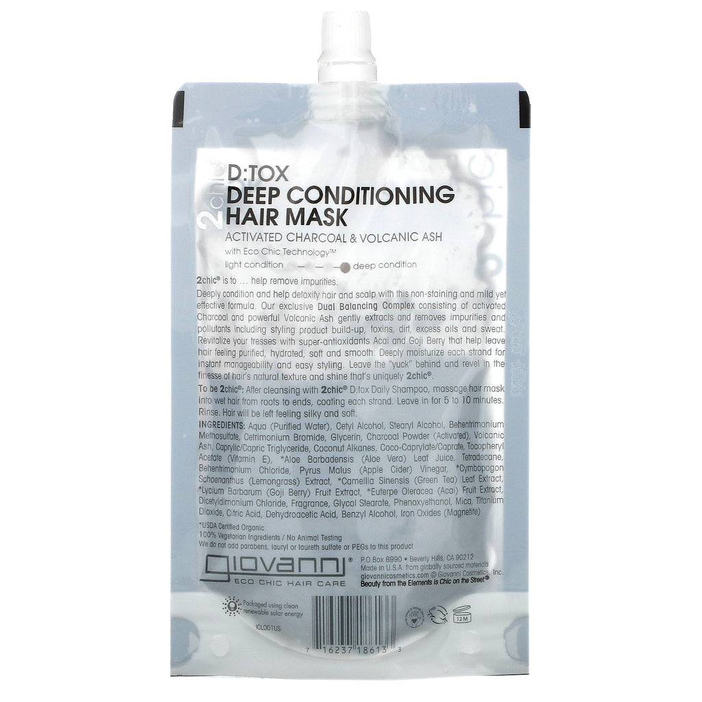 Giovanni, 2chic Detox, Mascarilla capilar acondicionadora profunda, 1 paquete, 51,75 ml (1,75 oz. líq.)