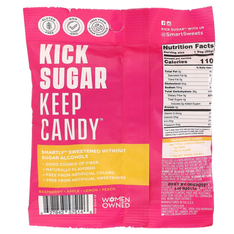 SmartSweets, frugtagtige gummibjørne, hindbær, æble, citron, fersken, 1,8 oz (50 g)