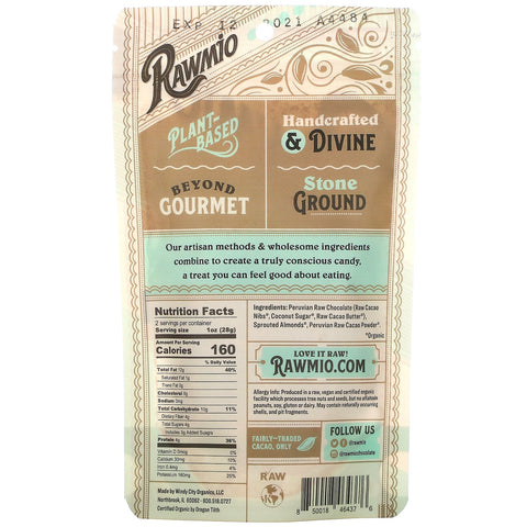 Rawmio, spirede mandler med chokolade, 2 oz (56,7 g)