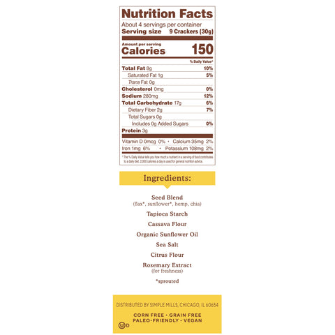 Simple Mills, Sprouted Seed Crackers, Original, 4,25 oz (120 g)