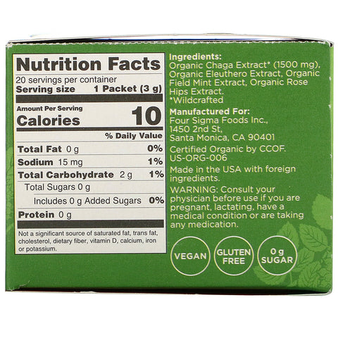 Four Sigmatic, svampeeliksirblanding med chaga, 20 pakker, 0,1 oz (3 g) hver