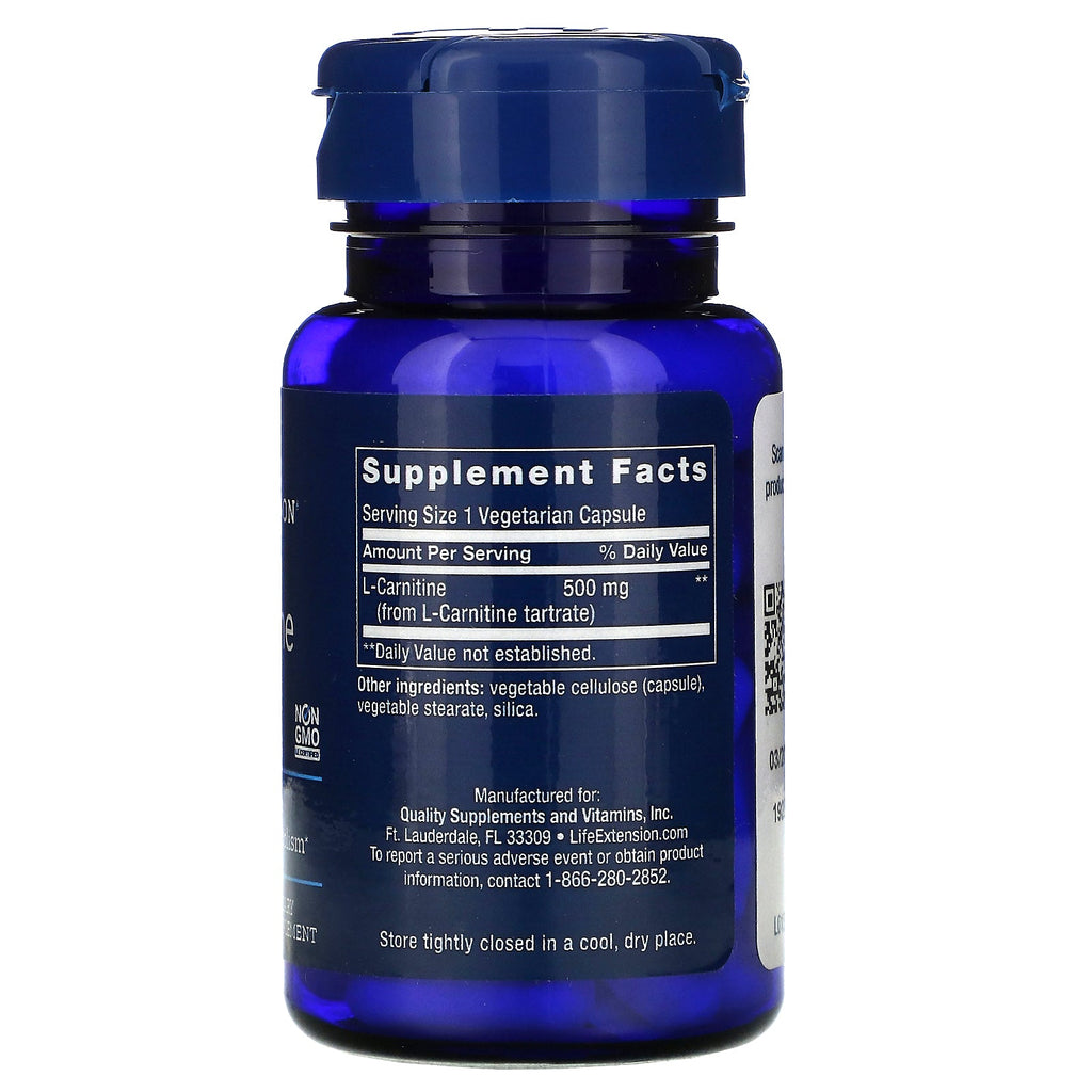 Life Extension, L-Carnitina, 500 mg, 30 cápsulas vegetarianas