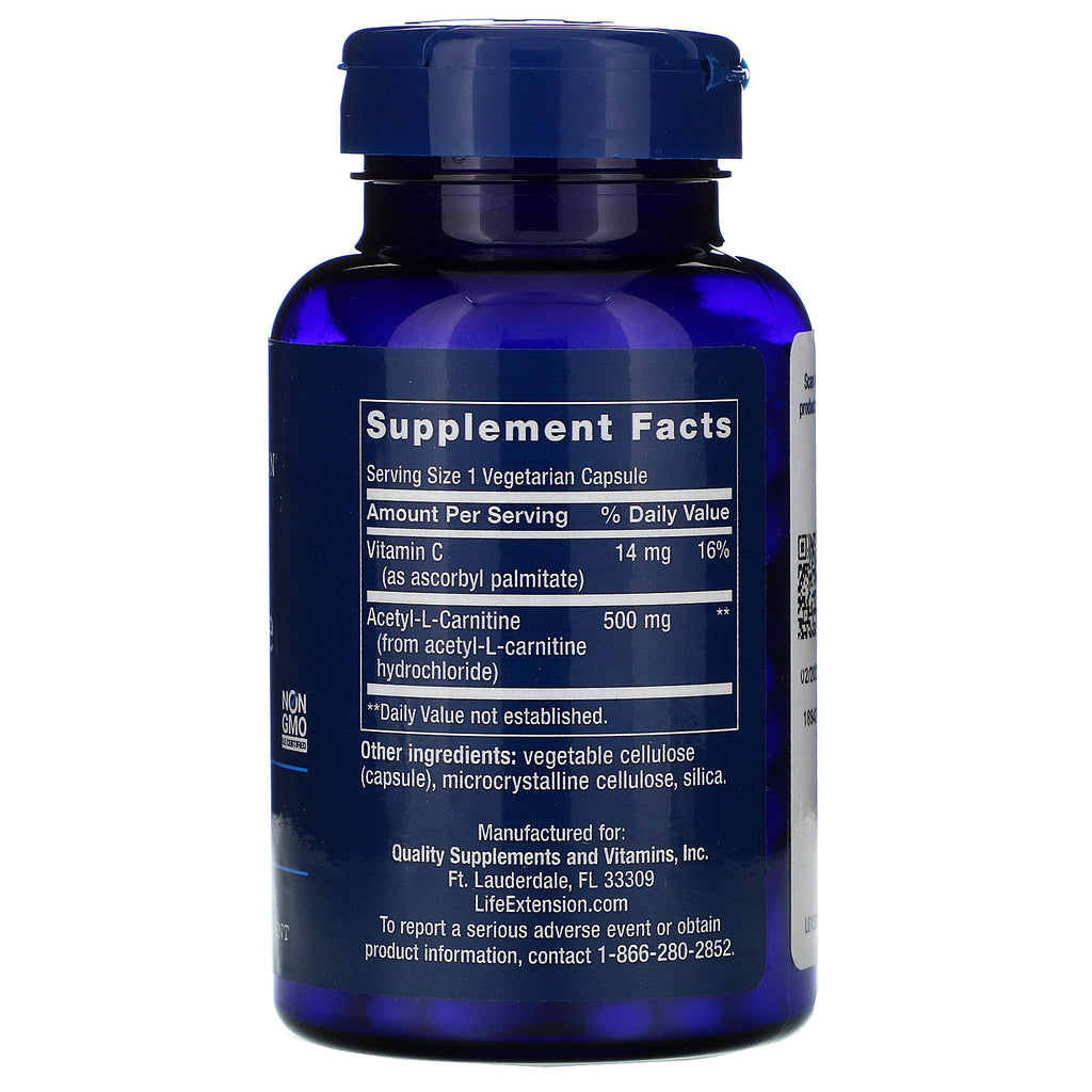 Life Extension, Acetyl-L-Carnitine, 500 mg, 100 Vegetarian Capsules
