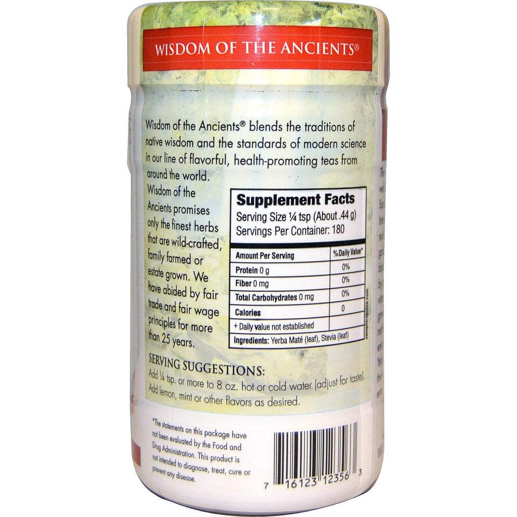 Wisdom Natural, Yerba Mate Royale, endulzada con Stevia, té instantáneo, 2,82 oz (79,9 g)