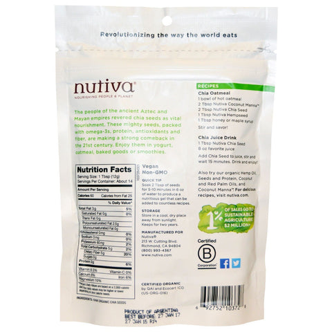 Nutiva,  Chia Seed, Black, 6 oz (170 g)