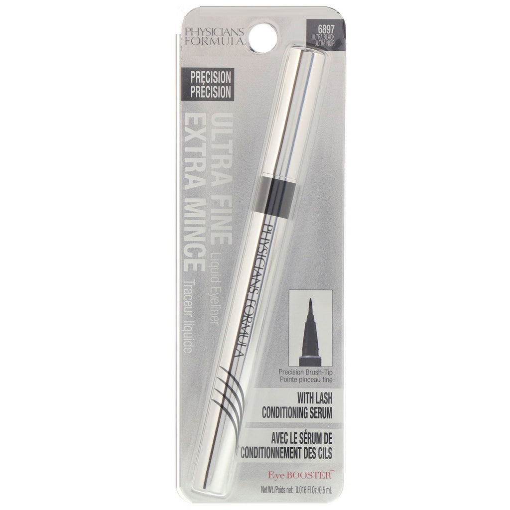 Physicians Formula, Eye Booster, Ultra Fine Liquid Eyeliner with Lash Conditioning Serum, Ultra Black, 0.016 fl oz (0.5 ml)